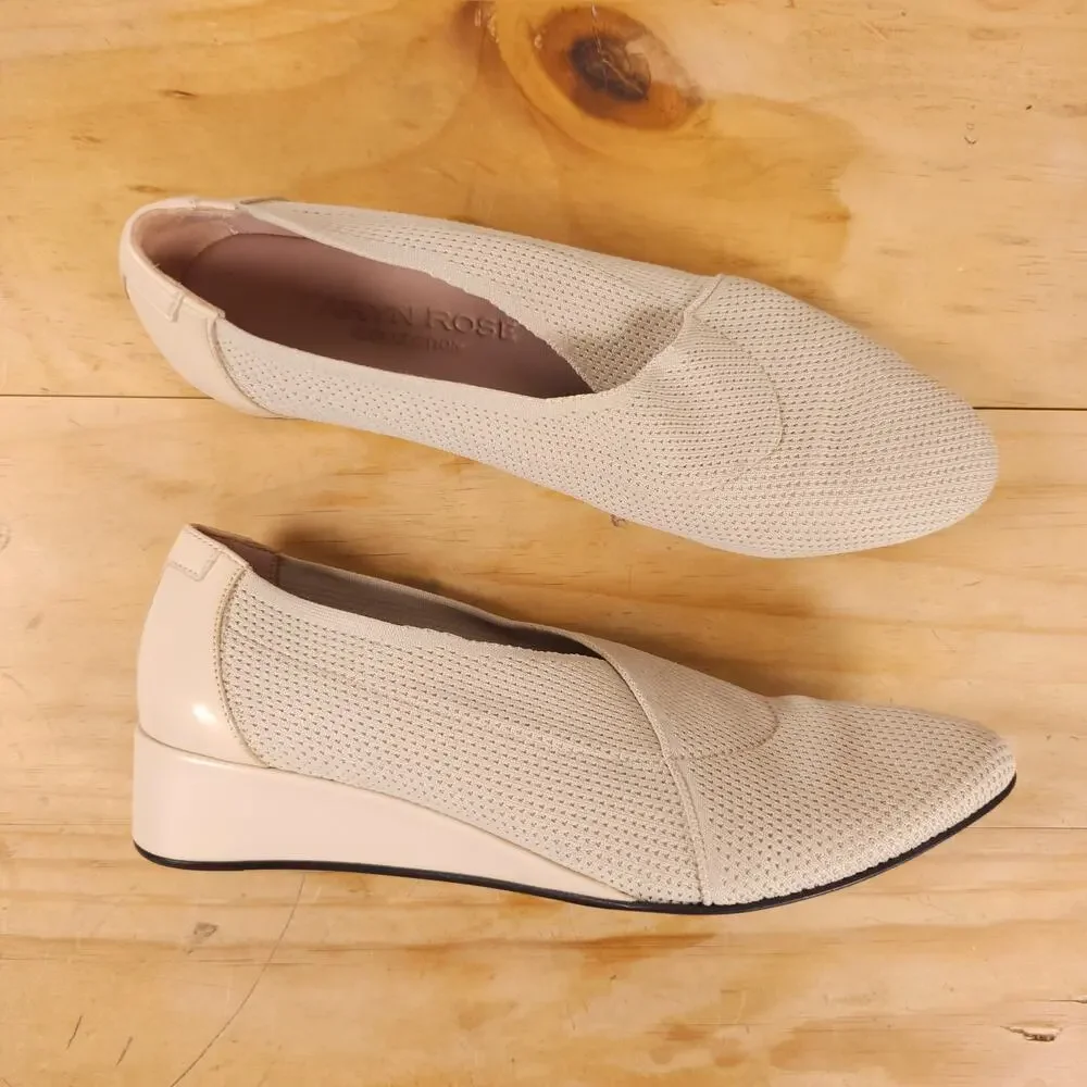 Taryn Rose Knit Stretch Celeste Round Toe Wedge Slip On Shoes Beige 7.5